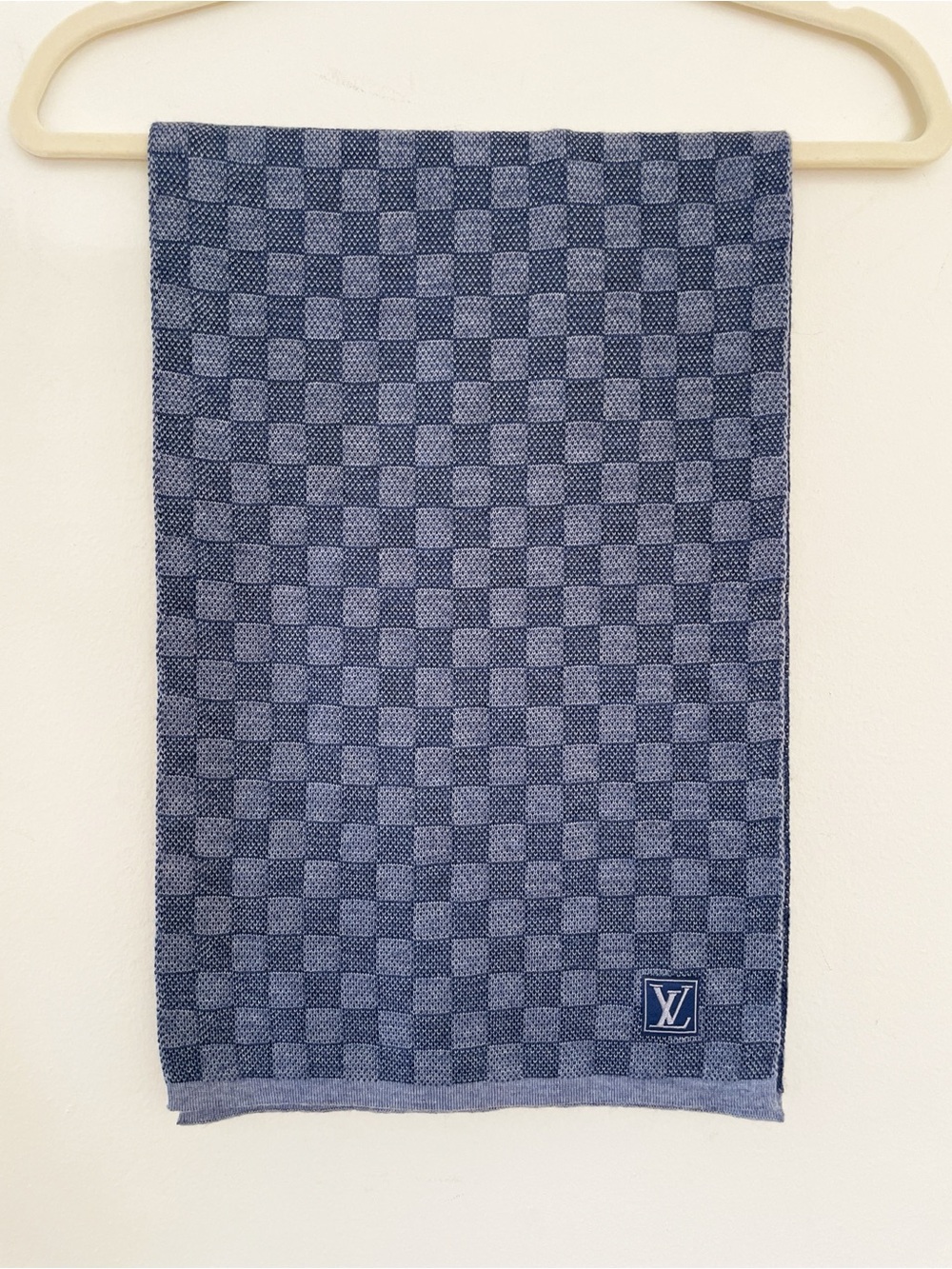 Louis Vuitton Damier Scarf Blue Wool Checkered Rectangle Designer Luxury Wrap